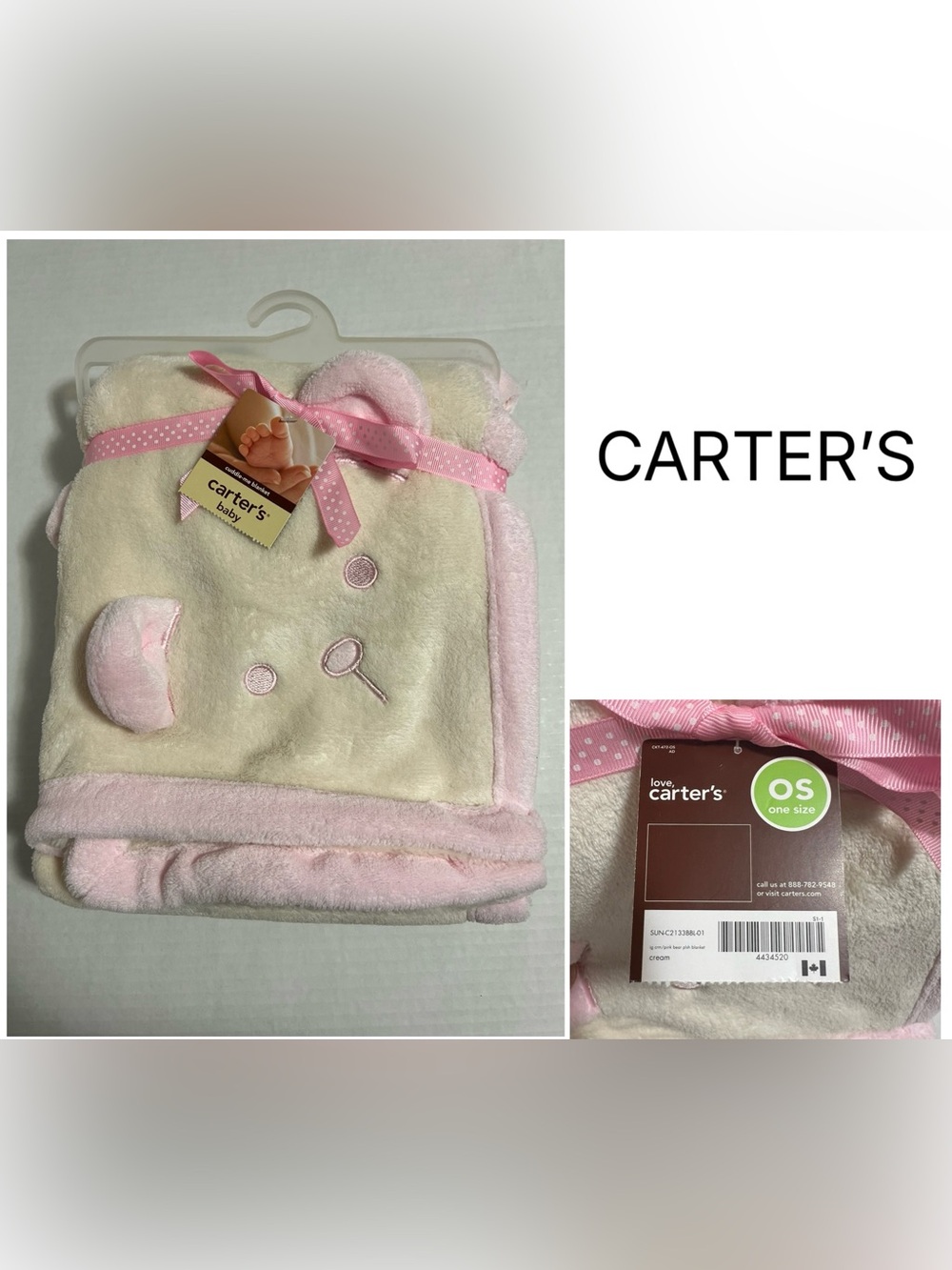 CARTER’S - NWT - 40”X30” - INFANT GIRLS PINK TAN BEAR COZY SHERPA PLUSH BLANKET